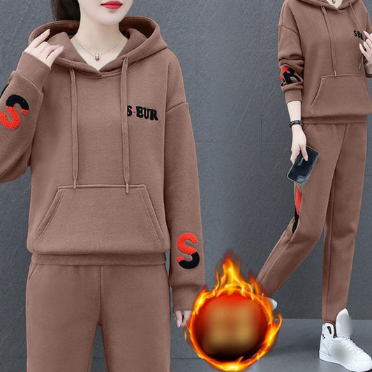 [Best Gift For Her] Hooded Thickened Warm Sports Sweatshirt Set