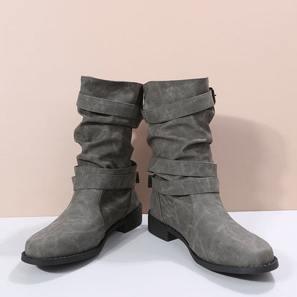 Women's Low Heel Buckle Boots