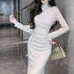 Women's Thermal Pleated Slim Fit Maxi Dress