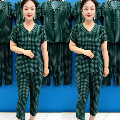 Women's Cooling Plaid Top & Pants 2-Piece Set