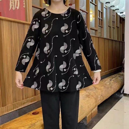 Women's Casual Long Sleeve Round Neck Loose Printed Top