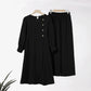 Women's 2-Piece Fashion Solid Side Slit Long Shirt Wide Leg Pants Robe