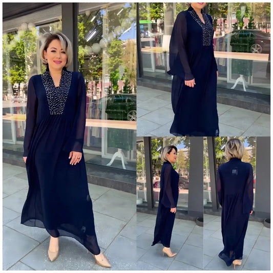 Women's Black V Neck Flowy Dress