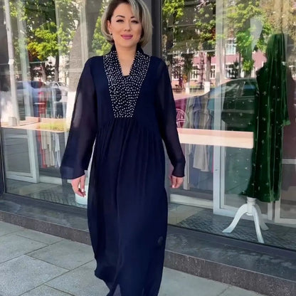 Women's Black V Neck Flowy Dress